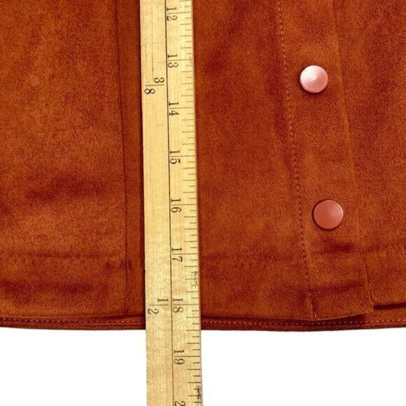 Tahari Mini Skirt Womens 6 Brown Faux Suede Leather Snap Button Front Pencil NEW - Picture 9 of 10